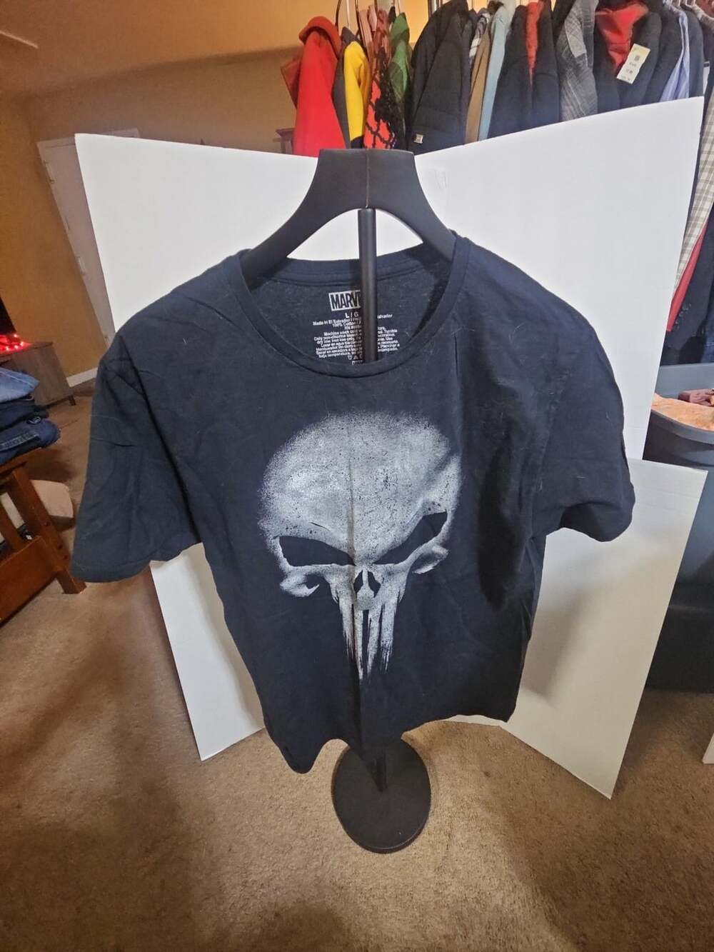 Marvel Punisher Skull Logo T-Shirt Size L Black Graphic Tee